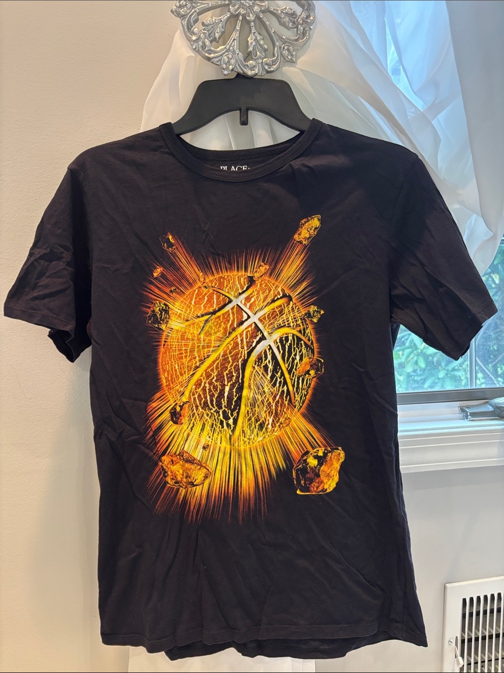 Children’s Place Black Tee with Fiery Orange Basketball Graphic Youth XL